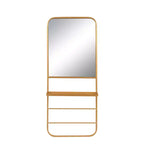 Storied Home Metal Framed Wall Mirror with Shelf and 2 Rods, Gold
