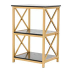 Metal and Reclaimed Wood 3-Tier Side Wood, Black and Gold