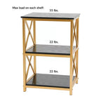 Table d'appoint à 3 niveaux en métal et bois recyclé, noir et or