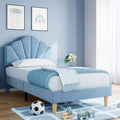 GustoWave Velvet Upholstered Twin Platform Bed Frame, with Height Adjustable Headboard