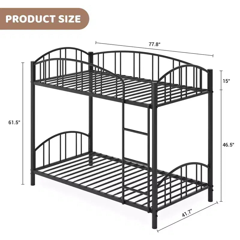 Lit superposé métallique GustoWave, lits jumeaux, avec garde-corps arqué et échelle de sécurité