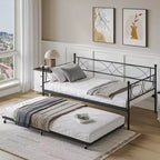 GustoWave Metal Day Bed Twin Trundle Bed Frame, with Premium Steel Slat Support