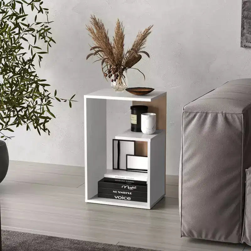 Zeus et Ruta : Table moderne haut de gamme de 63,5 cm avec étagères de rangement ouvertes