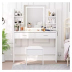 Coiffeuse GustoWave avec miroir et lumières, ensemble de coiffeuse de maquillage avec tabouret rembourré, prise de courant, 6 étagères de rangement, 2 tiroirs