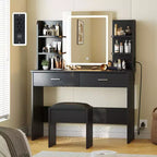 Coiffeuse GustoWave avec miroir et lumières, ensemble de coiffeuse de maquillage avec tabouret rembourré, prise de courant, 6 étagères de rangement, 2 tiroirs