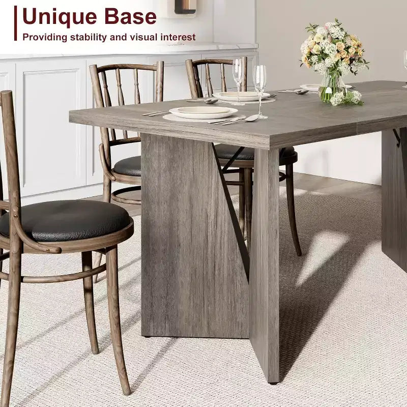 CuisinSmart Table à manger 180 cm pour 6 personnes, table de cuisine rectangulaire de style rustique avec cadre robuste, bureau long et table de dîner en bois épaissi