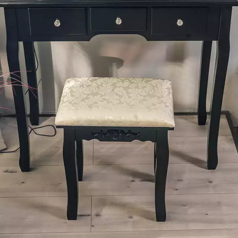 GustoWave Coiffeuse, Coiffeuse avec Miroir Lumineux et Ensemble Table avec 5 Tiroirs, Table de Maquillage en Bois avec Miroir Ovale et Tabouret pour Chambre à Coucher