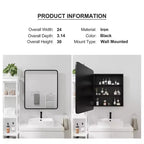 Armoire de toilette rectangulaire noire de 30 x 24 pouces avec miroir