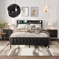 GustoWave All-Metal Platform Bed Frame, with Button Headboard and Charging Station