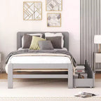 Twin Bed with 2 Trundle Storage Drawers, Platform Bed Frame with Headboard for Bedroom Small Living Space, No Box Spring Needed