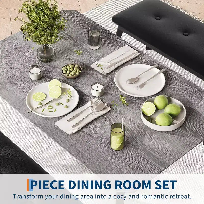 Ensemble table à manger CuisinSmart pour 4, table de cuisine avec 2 bancs rembourrés, ensemble de salle à manger 3 pièces pour petit espace