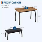 Ensemble table à manger CuisinSmart pour 4, table de cuisine avec 2 bancs rembourrés, ensemble de salle à manger 3 pièces pour petit espace