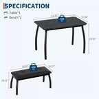 Ensemble table à manger CuisinSmart pour 4, table de cuisine avec 2 bancs rembourrés, ensemble de salle à manger 3 pièces pour petit espace