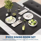 Ensemble table à manger CuisinSmart pour 4, table de cuisine avec 2 bancs rembourrés, ensemble de salle à manger 3 pièces pour petit espace
