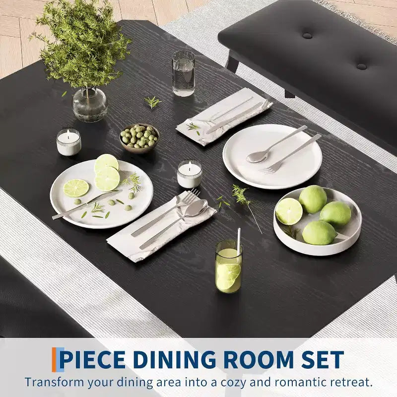 Ensemble table à manger CuisinSmart pour 4, table de cuisine avec 2 bancs rembourrés, ensemble de salle à manger 3 pièces pour petit espace