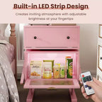 Table de chevet RoyalCraft avec bandes lumineuses LED, tiroir rotatif et porte en verre, rose