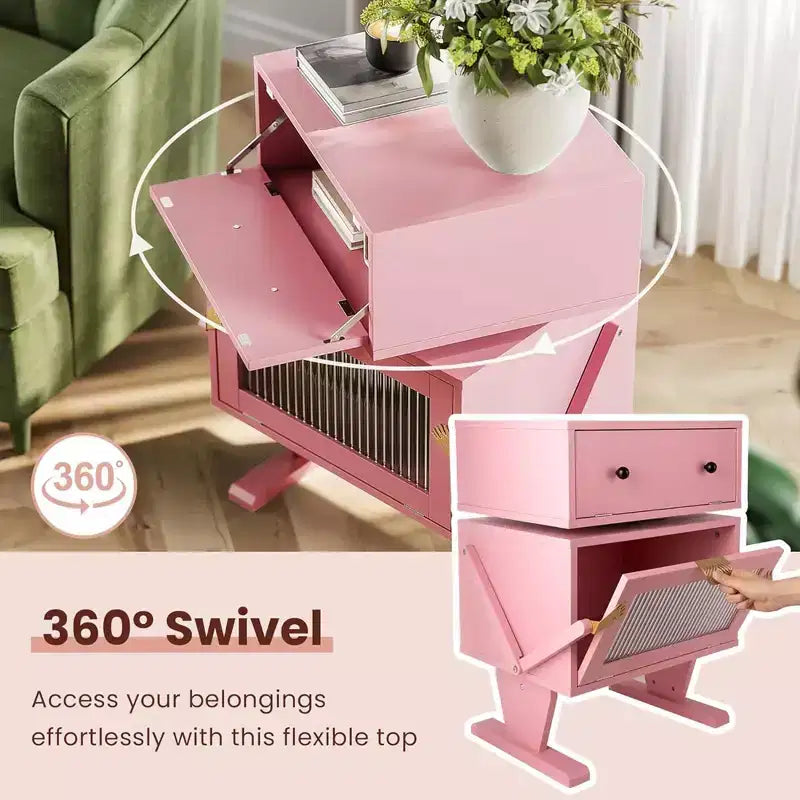 Table de chevet RoyalCraft avec bandes lumineuses LED, tiroir rotatif et porte en verre, rose