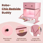 Table de chevet RoyalCraft avec bandes lumineuses LED, tiroir rotatif et porte en verre, rose