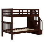 Lit superposé jumeau sur jumeau avec escalier, rangement et barrière de sécurité pour chambre à coucher, dortoir, couleur blanche