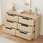 Commode TROPOW 6 tiroirs pour chambre à coucher, organiseur double moderne avec poignées encastrées, commode en bois pour salon
