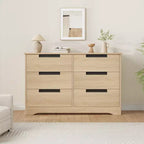 Commode TROPOW 6 tiroirs pour chambre à coucher, organiseur double moderne avec poignées encastrées, commode en bois pour salon