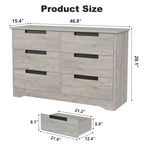 Commode TROPOW 6 tiroirs pour chambre à coucher, organiseur double moderne avec poignées encastrées, commode en bois pour salon