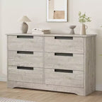 Commode TROPOW 6 tiroirs pour chambre à coucher, organiseur double moderne avec poignées encastrées, commode en bois pour salon