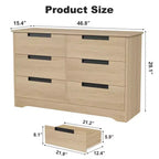 Commode TROPOW 6 tiroirs pour chambre à coucher, organiseur double moderne avec poignées encastrées, commode en bois pour salon