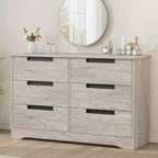 TROPOW 6 Drawer Dresser for Bedroom, Modern Double Dresser Organizer with Embedded Handles Design, Wooden Chest of Drawers for Living Room