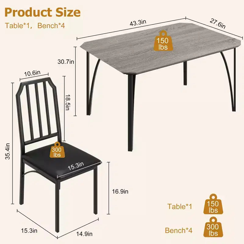 Ensemble de table à manger CuisinSmart, avec design à chanfrein, table de cuisine 3/5 pièces avec sièges rembourrés
