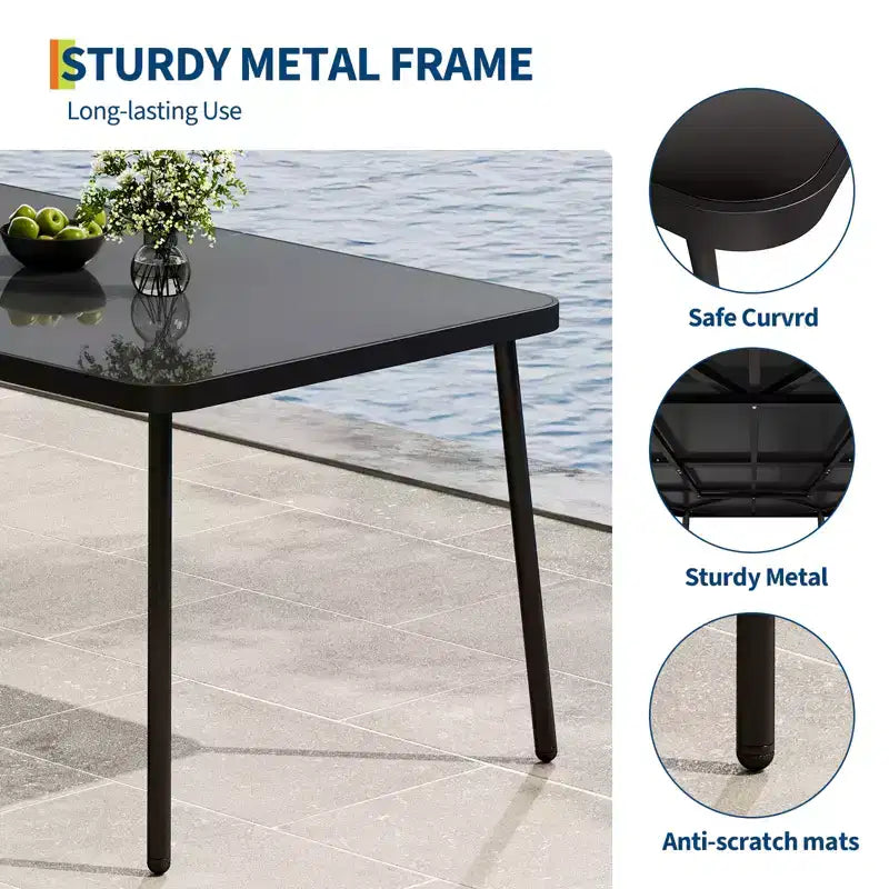 Table à manger en fer - Plateau en verre trempé intégré, Design épuré, Cadre en métal durable, Table à manger moderne avec plateau en verre