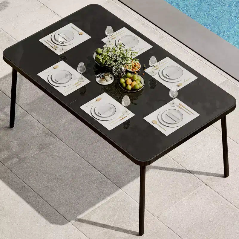 Table à manger en fer - Plateau en verre trempé intégré, Design épuré, Cadre en métal durable, Table à manger moderne avec plateau en verre