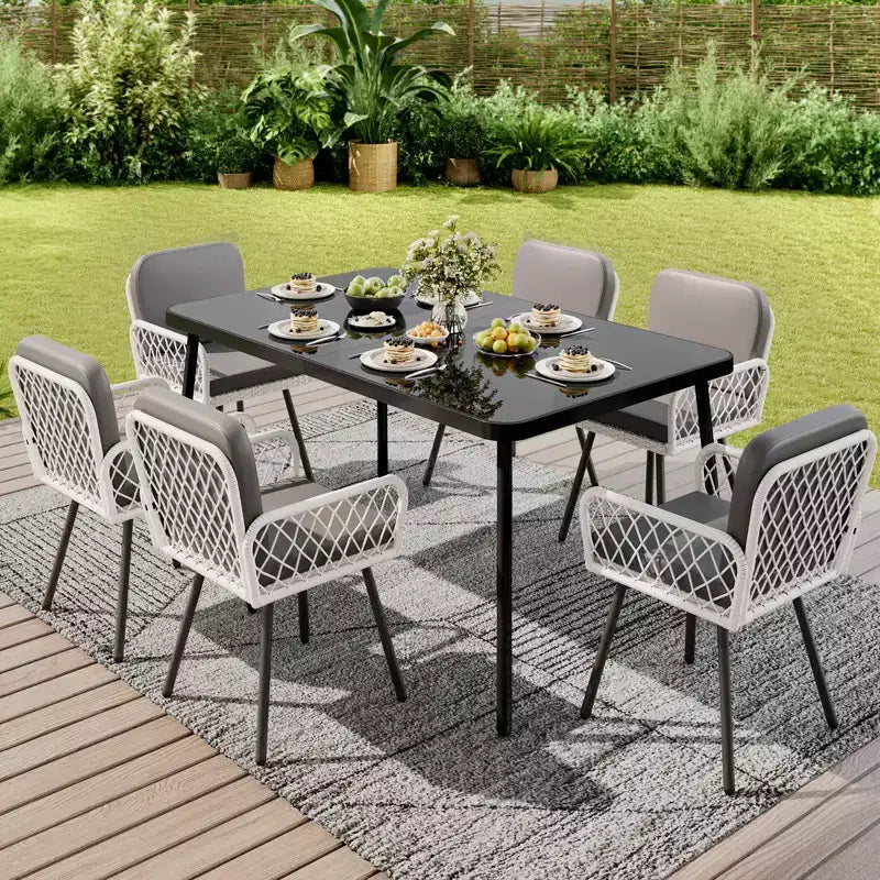 Table à manger en fer - Plateau en verre trempé intégré, Design épuré, Cadre en métal durable, Table à manger moderne avec plateau en verre