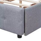 Lit plateforme capitonné avec tête de lit classique et 4 tiroirs - Aucun sommier requis - Tissu en lin - Grand lit (Queen) - Beige