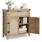 Buffet en rotin avec rangement, buffet de cuisine de style ferme avec tiroir, meuble de rangement en bois de style bohème pour bar à café