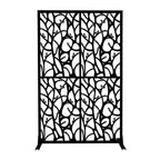 MAYEERTY Paravent intimité en fer motif oiseaux noirs de 117 cm, autoportant, pour intérieur et extérieur