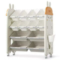 Kids Toy Storage Organizer with 12 Rolling Bins BPA-Free Plastic 4-Tier Playroom Shelf
