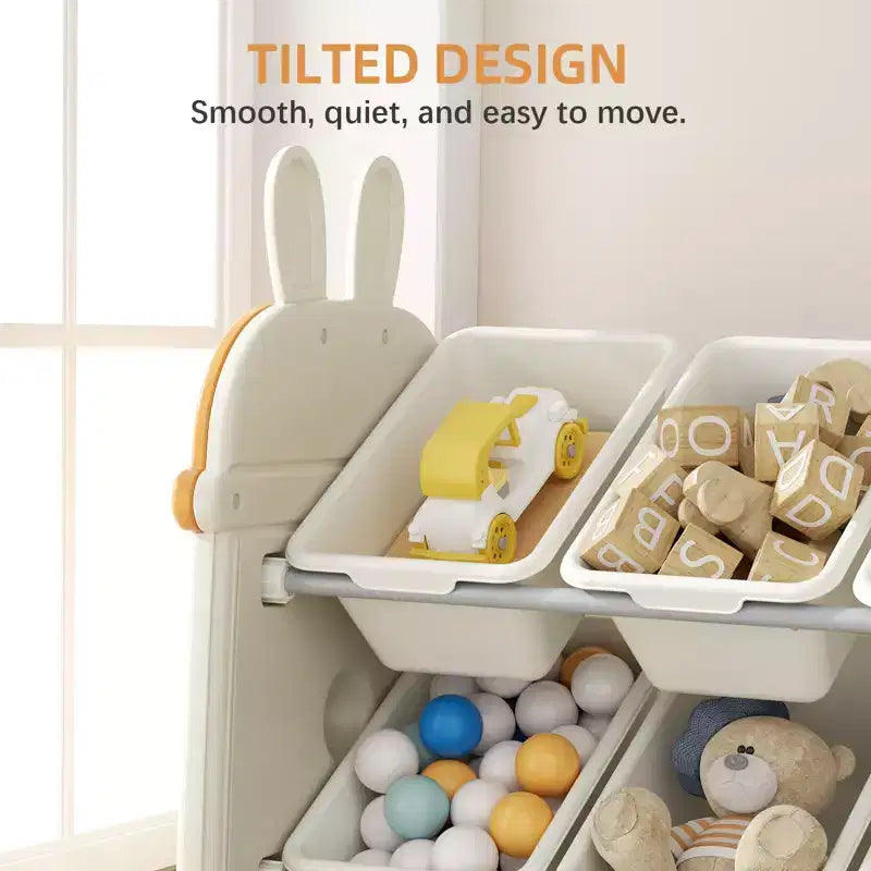 Organisateur de rangement de jouets pour enfants avec 12 bacs roulants en plastique sans BPA, étagère de salle de jeux à 4 niveaux