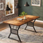 Grande Table à Manger pour 6-8 Personnes, Table de Cuisine Industrielle en Bois avec Pieds Métalliques Robustes, Longue Table à Dîner Rectangulaire pour Cuisine, Salle à Manger