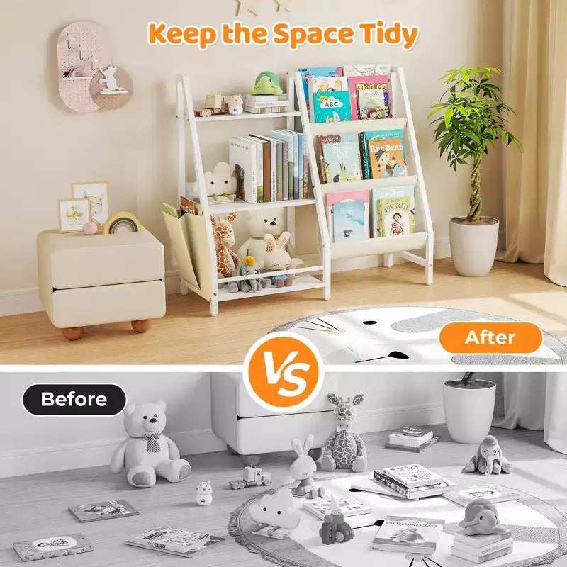 SUGIFT Bibliothèque et rangement de jouets à 3 niveaux pour enfants, bibliothèque pour enfants, organisateur de rangement de jouets (Blanc)