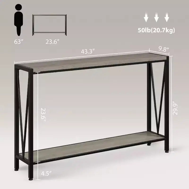 Table Console Industrielle Acekool avec Conception en V, Table d'Entrée/Canapé à 2 Niveaux pour Salon et Couloir, Rangement Peu Encombrant