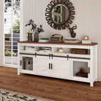 GustoWave Farmhouse TV Stand, Heavy-Duty TV Console Media Cabinet with Adjustable Shelf & Sliding Barn Door for Living Room, Bedroom, White/Walnut