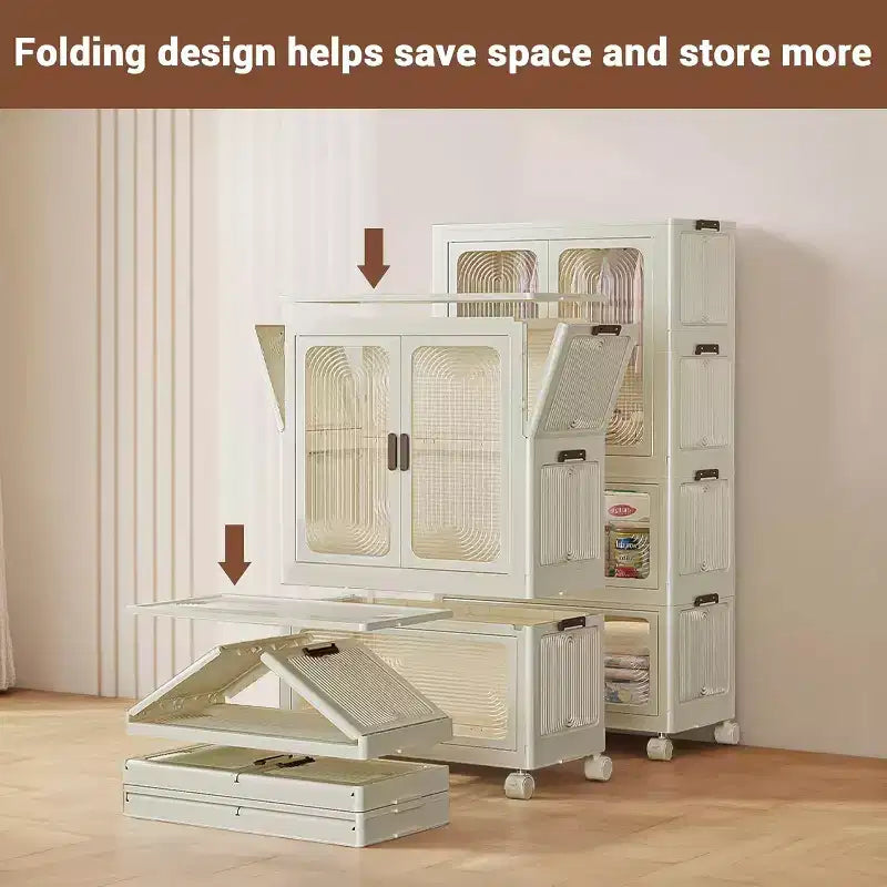 Armoire de Rangement 3 Étages pour Enfants avec Portes et Roues - Organiseur Portable de Vêtements pour Bébé avec Tringle et 10 Cintres