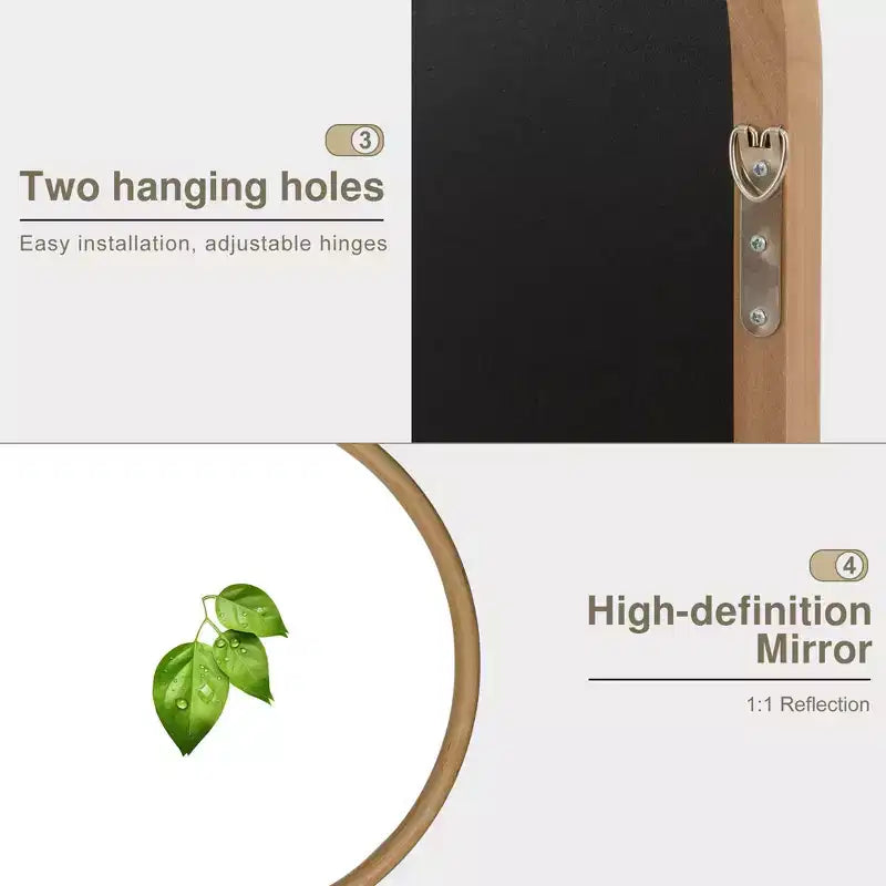 PexFix Miroir mural marron avec cadre en bois sculpté classique en arche, base en rotin, 94 cm L x 180 cm H