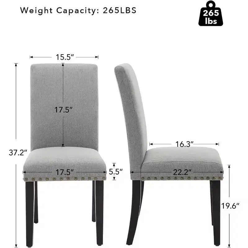 Acekool Chaises de salle à manger rembourrées lot de 2, pieds en bois, tissu lin, pour salle à manger et cuisine