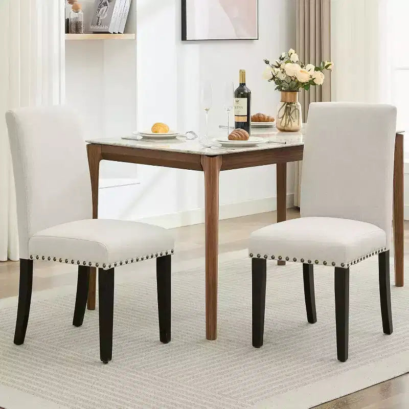 Acekool Chaises de salle à manger rembourrées lot de 2, pieds en bois, tissu lin, pour salle à manger et cuisine