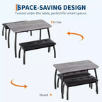Ensemble table à rallonge 44 polyvalente, 3 pièces de mobilier convertible cuisine/salle à manger, design compact pour petits espaces, facile à assembler