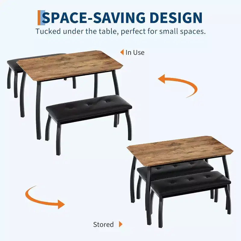 Ensemble table à rallonge 44 polyvalente, 3 pièces de mobilier convertible cuisine/salle à manger, design compact pour petits espaces, facile à assembler