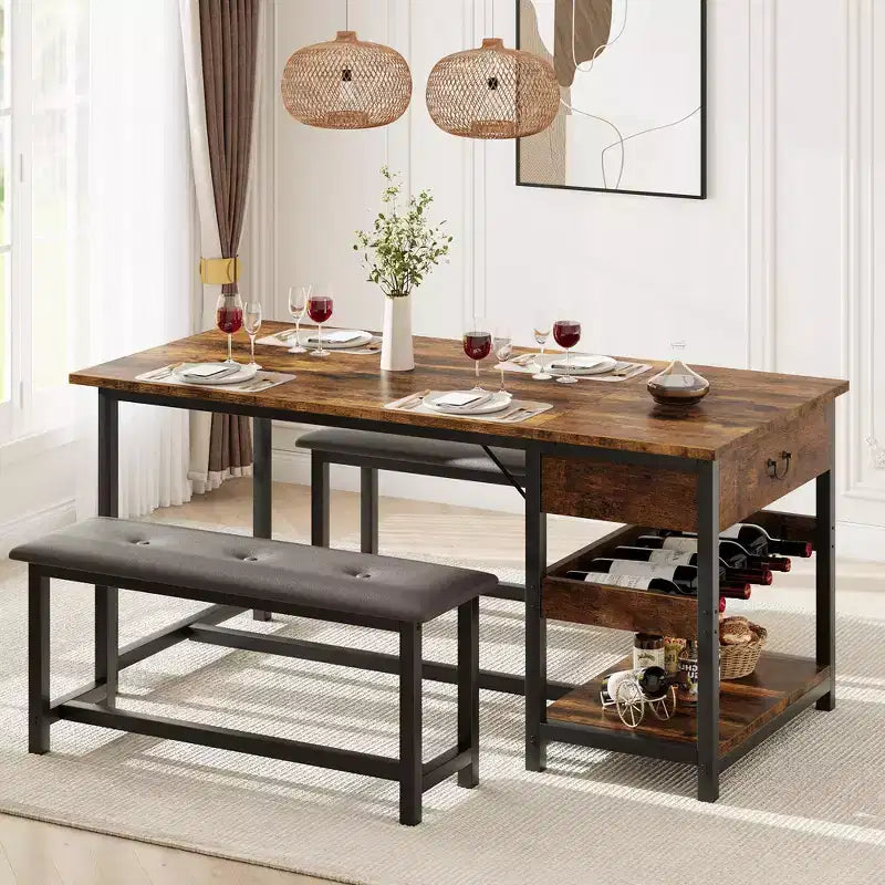 Ensemble de salle à manger pour 4, table de cuisine avec bancs rembourrés, table de salle à manger de cuisine pour petit espace