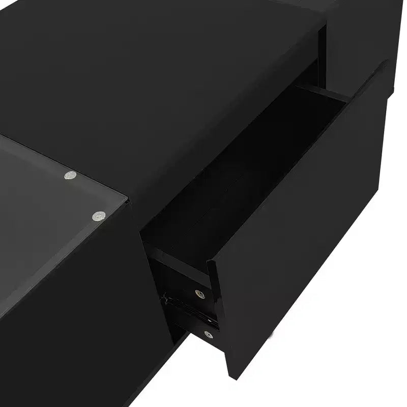 Table basse LED moderne Okak, éclairage 16 couleurs et espace de rangement, finition brillante, table d'appoint rectangulaire pour salon